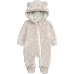 Newborn Baby Snowsuit Fleece Lined Onesie Outfits Warm Hooded Romper for Infant (0-3M, Footed-beige)
