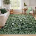 Anidaroel Green Large Area Rugs 8x10, Botanical Floral Washable Rug for Living Room, Soft Rugs for Bedroom Non-Slip Ultra-Thin Modern Rug Dining Room Mat Throw Carpet for Dorm Apartment