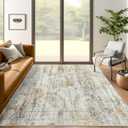 5x7 Area Rugs Gray Rust Low Pile Indoor Washable Trendy Faded Style Rugs for Bedroom Living Room Dining Room Foldable Non-Slip Thin Print Mat (5' x 7' (Rectangular), Grey/Rust)