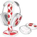 CamyCosy Headphone Stand Gaming Headset Holder with Silicone Ear Pad/Ear Cups Case for AirPods Max Headphones, Strawberry Pattern Clear Headset Stand Accessories for Desk