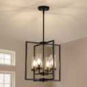Black Chandeliers for Dining Room, 4-Light Entryway Chandelier for Foyer, 15.7" Hanging Kitchen Light Fixtures Geometric Modern Farmhouse Chandelier for Entryway Hallway Living Room Stairway