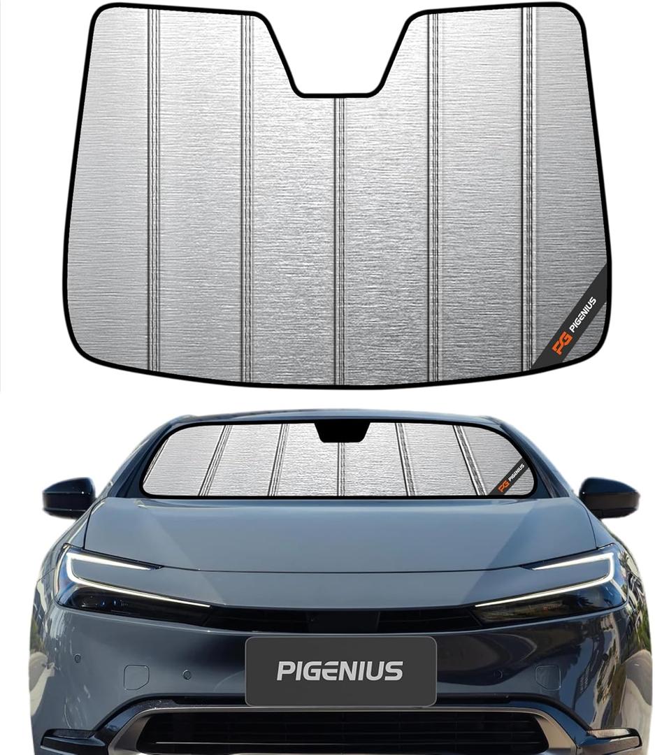 Pigenius Windshield Sun Shade for Toyota Prius & Prius Prime (Gen 5) 2023-2026, Fits LE XLE Limited, Metallic Silver Finish