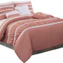 Elegant Comfort 12-Piece Bed-in-a-Bag, Isabella Pleated Ruched Ruffled Comforter Set, 6-Piece Sheet Set Featuring Smart Pockets, Decorative Pillows, All Season Bedding, California King, Dusty Rose