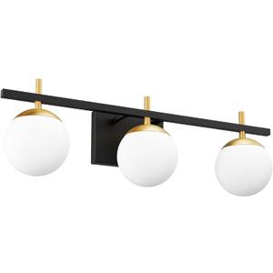 Ralbay Mid Century Modern Bathroom Vanity Lights Black and Gold Milky Glass Modern Bathroom Vanity Lights Over Mirror, Black/Golden 3-Light (Exclude Bulb)