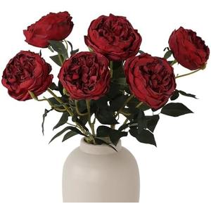 mizii 5Pcs Burnt Burgundy Artificial Roses Flowers Fake Silk Roses Flower with Long Stem for Wedding Decorations Table Centerpieces Flower Arrangement Home Decor (Burnt Burgundy)