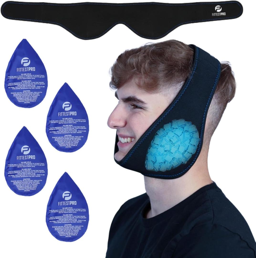 Fittest Pro Wisdom Teeth Ice Pack Head Wrap Jaw Ice Pack for Face Oral Surgery, 4 Hot Cold Gel Pack for TMJ, Tooth Extraction, Tonsillectomy Recovery