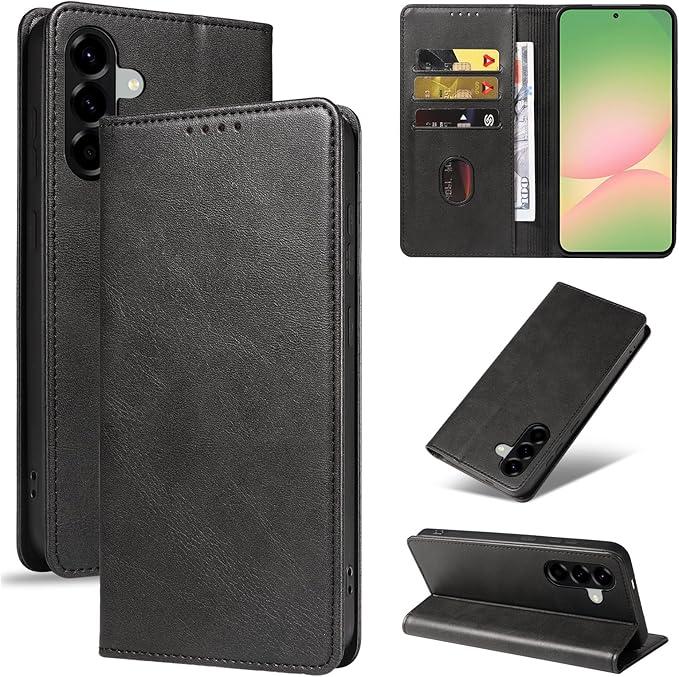 for Samsung Galaxy A56 Wallet Case | Premium Nappa Leather [RFID Blocking] | Wallet Case with Card Slots & Magnetic Clasp | Balanced Stand Flip Case | Wallet Phone Cases (Nappa Black)