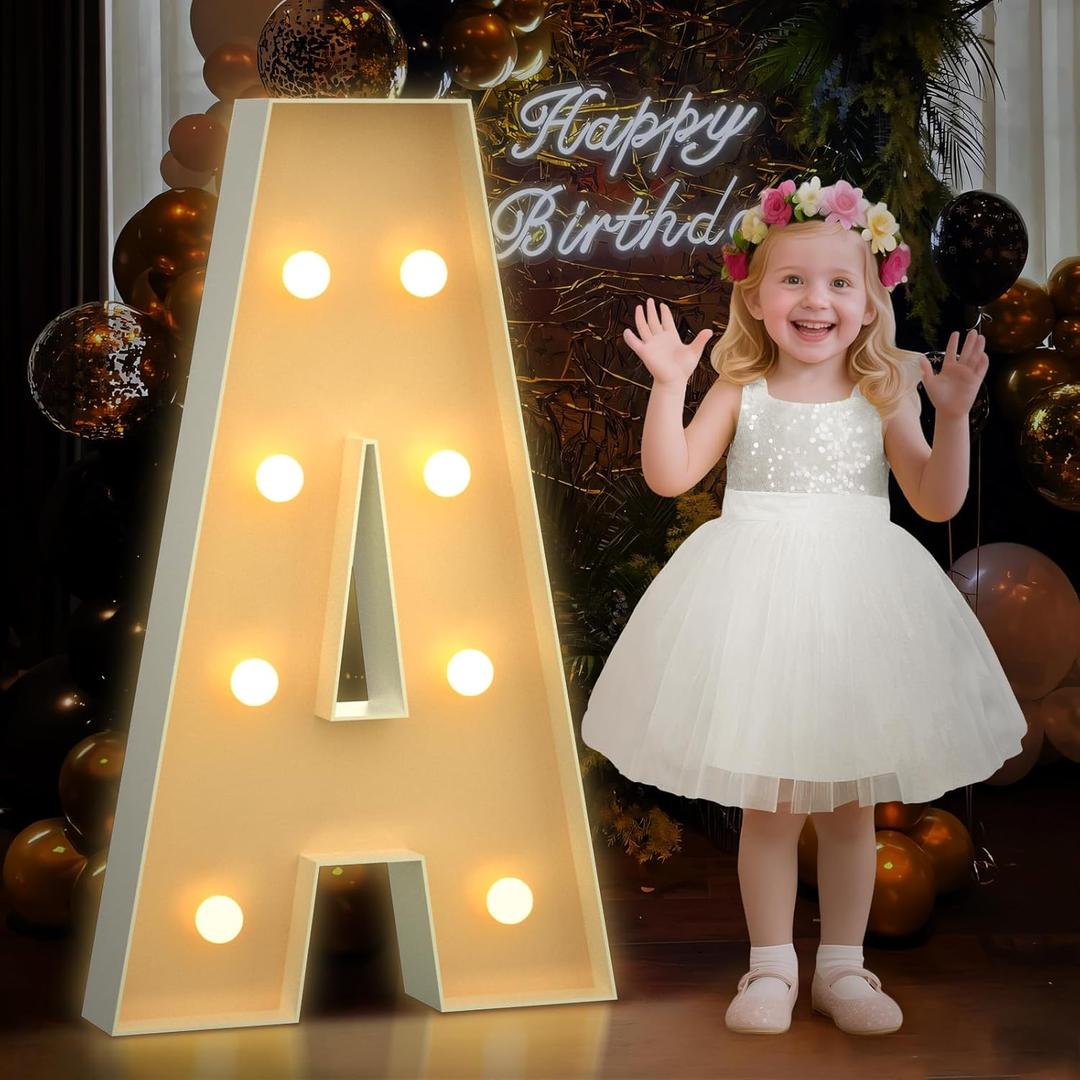 Mixifox 3FT Marquee Letters A, Large Light Up Letters 3 Feet Tall with Lights, Big Baby Letter for Baby Shower, Wedding, Engagement, Graduation, Birthday Party Decorations, Pre-Cut Foam Board Kit