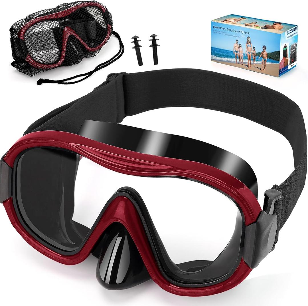 Diving Mask , Professional Anti-Fog Snorkel Goggles, Anti-Leak Swim Mask with Soft Adjustable Strap & Mesh Bag, Earplug