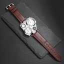 NICERIO Mens Big Face Watches - Cool Wrist Watch Genuine Leather Strap Dual Time Zone Sport Watch Analog Quartz Display with Thermometer Compass