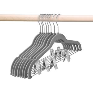HOUSE DAY Velvet Skirt & Pant Hangers - 12 Pack, Gray Velvet with Adjustable Clips, Space Saving, Heavy Duty, Non Slip