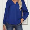 Business Casual Tops for Women Long Sleeve Blouses Leopard Print Work Tunic Office Chiffon V Neck Loose Dressy Shirts (Blue, Medium)