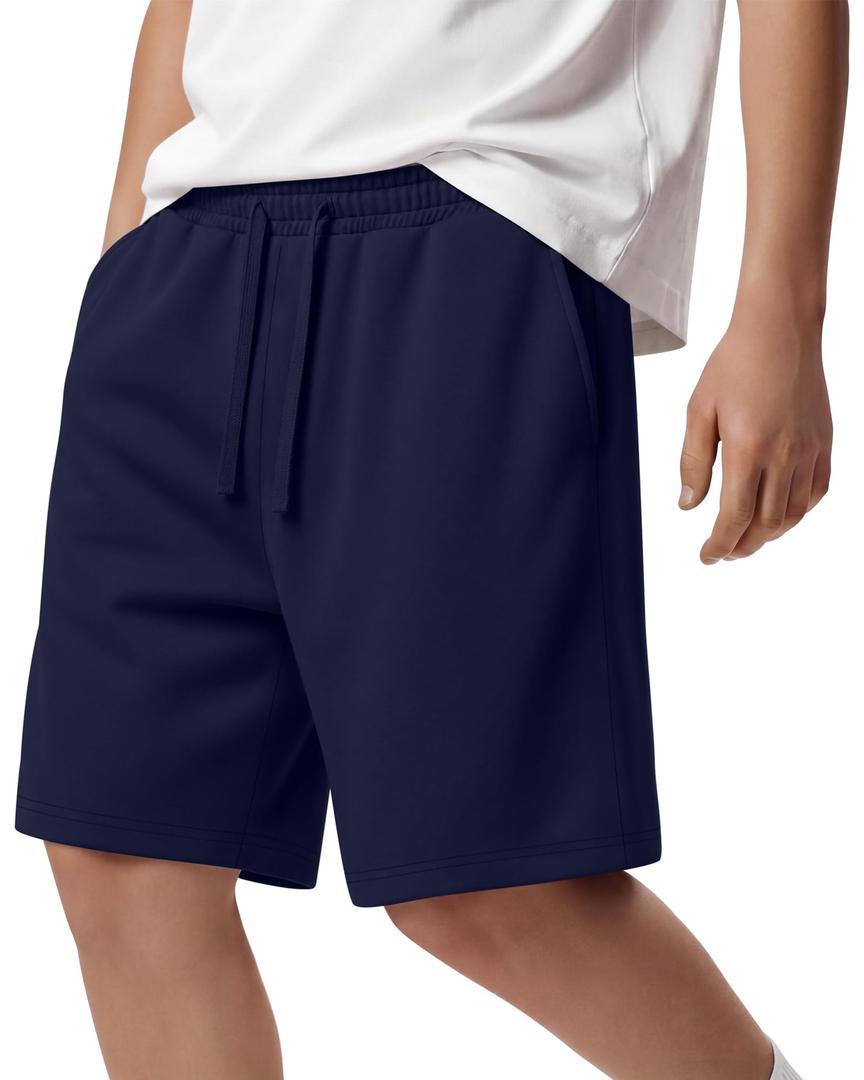 YooAurvox Boys Athletic Drawstring Shorts, Navy Blue, 9-10 Years