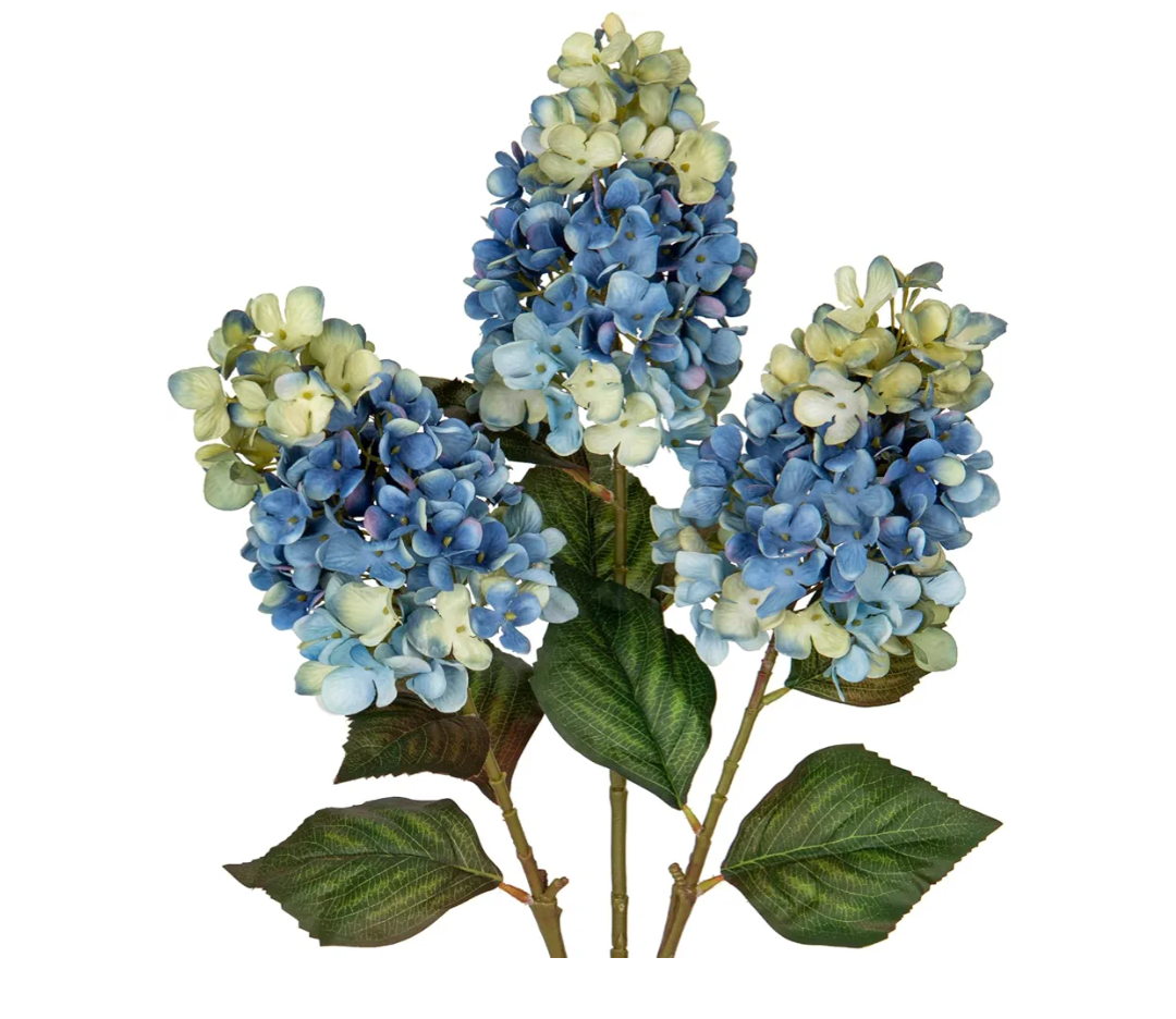 3PCS Fake Flowers Cone Hydrangea Dodger Blue Artificial Fall Flowers 27" Long Fall Floral Stems for Vase, Real Touch Silk Flowers Décor for Floral Arrangement Autumn Home Kitchen Table Décor