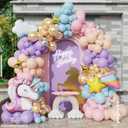 PageebO Pastel Rainbow Unicorn Balloon Garland Arch Kit, 154Pcs Soft Rainbow Balloons with Unicorn Meteor Cloud Balloons for Fairytale Birthday Party Princess Tea Girl Baby Shower Decorations