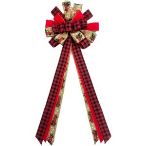 Extra Large Christmas Buffalo Plaid Wreath Bow for Front Door Decor, Wall, Fence, Tree Topper, Christmas Party Decoration Supplies