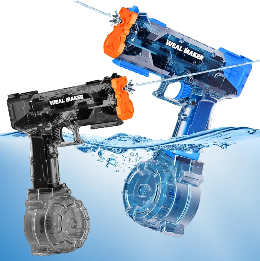 2 Pack Stronger Electric Water Gun for Kid/Aldult,Transparent Automatic Squirt Guns High Powered IP67 Waterproof, Water Guns with 400 Ammos for Outdoor Summer Beach Pool. (Black+Red)