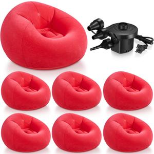 Realspring 6 9 12 Pcs Inflatable Bean Bag Chairs for Adults with Electric Air Pump, Blow up Couch Folding Portable Inflatable Couch Lazy Sofa for Outdoor Movie Night Camping(Red,6 Pcs)