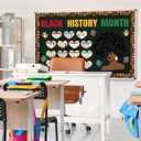 214 Pcs Black History Month Bulletin Board Decorations Black History Month Bulletin Board Border Letter Hand Portraits for Classroom African American Celebration Valentine's Day Decor Supplies