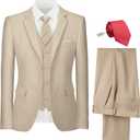 Mens Suit 3 Piece Set Slim Fit Wedding Groomsmen Suit for Men Two Buttons Suits Set Solid Jacket Vest Pants with Tie (Beige) 
 XXXL