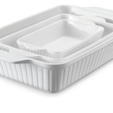 DOWAN Casserole Dishes for Oven, Baking Dishes Set, Ceramic Bakeware Sets of 3, Lasagna Pan Deep, Rectangular Baking Pan Set with Handles for Baking, Casserole, Kitchen, Wedding Gift, Soft White (15.6''/12.2''/8.9'