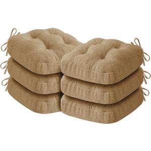 Chair Cushions for Dining Chairs, Dining Chair Cushions, Tufted Indoor Chair Pads with Ties & Non Slip Backing, Seat Cushions for Kitchen Chairs 16.5 x 16.5 x 3.5, Set of 6, Khaki