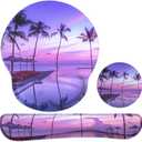 Ergonomic Mouse Pad with Wrist Rest and Keyboard Wrist Rest, Mousepad and Keyboard Pad, Non-Slip Rubber Base, Pain Relief, Mouse Pad Wrist Support for Gaming, Computer, Office, Home, Purple Beach