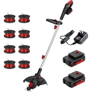 MZK 20V 12'' Cordless String Trimmer, Grass Trimmer&Edger with 8 Replacement Spools, Battery Powered Weed Trimmer with Auto Line Feed for Lawn,Garden(2 * 2AH Battery and Charger Included)