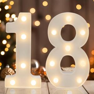 LED 18 Marquee Number Lights, Warm White Decorative LED Light Up Numbers, Battery Operated, for Girls Boys 18th Birthday Party, Graduation, Gifts, Anniversary, Wedding, Home, Bar Decor