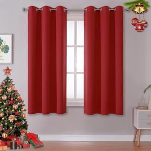 DUALIFE Red Blackout Curtains for Bedroom 45 Inch Length Room Darkening Thermal Insulated Short Kitchen Curtains with Grommet Window Drapes Curtain Panels for Living Room 38 x 45 Inches Long