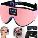 Sleep Mask with Headphones Bluetooth 5.4 Wireless, Sleep Headphone with Microphone Built-in HD Speakers Music, Eye Mask for Sleeping Travel Meditation for Men Women Girl Cool Gadgets Pink