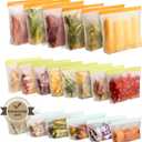 20 Pack Reusable Food Storage Bags,Leakproof Freezer Bags BPA Free Stand Up Sandwich Bags for Lunch Salad Fruit Travel,Dishwasher Safe(6 Gallon,8 Sandwich,6 Snack)