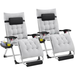 Yaheetech 29in Zero Gravity Chair Set of 2 Reclining Outdoor Sun Lounge Chairs w/Removable Cushion, Cupholder, Headrest and Footrest for Indoor and Outdoor - Gray (Grey)
