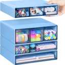 FODIENS Desk Storage Organizer with 9 Drawers, 4 Tiers Stackable Desktop Craft Storage Drawers, Clear Storage Box Caddy for Stationary Makeup Jewelry Office Craft Supplies (Blue)