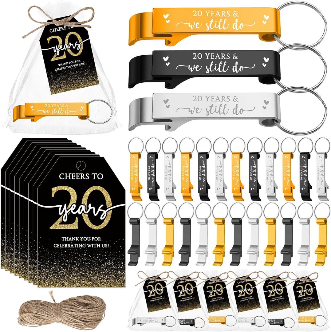 50 Sets 20th Anniversary Party Favors We Still Do 20 Years Bottle Opener Keychain Thank You Cards and Bags 20th Anniversary Decorations 20th Wedding Anniversary Souvenirs Return Gift