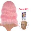 eNilecor Pink Wig,Light Pink Wigs for Women14 Inch Colored Middle Part Bob Wig Short Curly Wavy Synthetic Natural Heat Resistant Cosplay Costume Party Wigs (Light Pink)