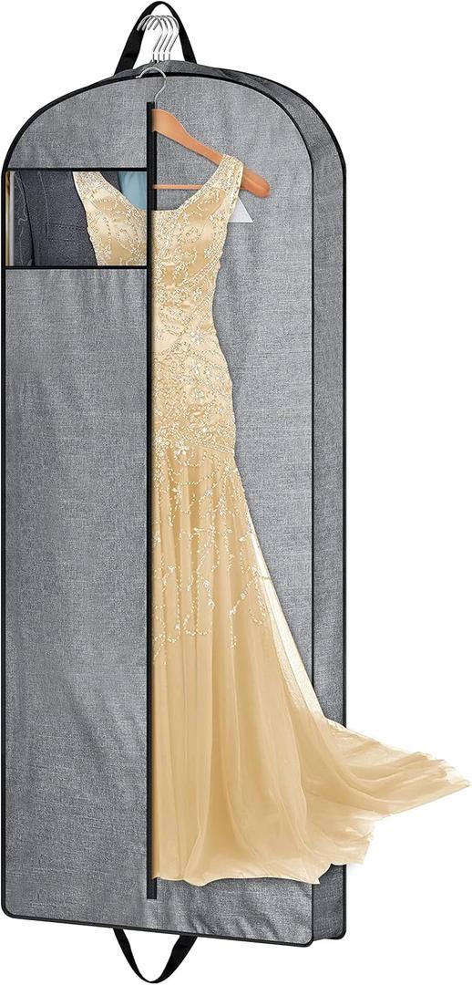 MISSLO 60" Heavy Duty Long Garment Bags for Travel Monogrammed Dress Bag Waterproof Oxford Fabric Wedding Dress Cover for Gowns, Winter Coats, Suits (Gray)