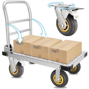Foldable Platform Truck Push Dolly Heavy Duty 2000 lb. Weight Capacity with Brake and 6" 360 Degree Swivel Wheels