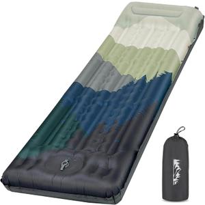 Camping Sleeping Pad Extra Thick 5 Inch Inflatable Camping Pad with Pillow Sleeping Mat Built-in Foot Pump Portable Lightweight Camping Air Mattress for Backpacking Hiking Tent (Green Blue)