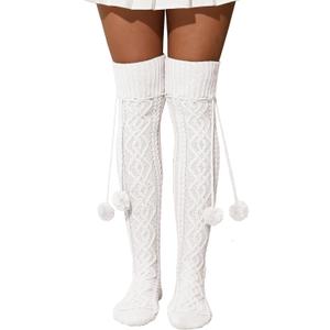 SherryDC Women's Cable Knit Thigh High Socks Over the Knee Leg Warmers Long Winter Boot Stockings (923-white)