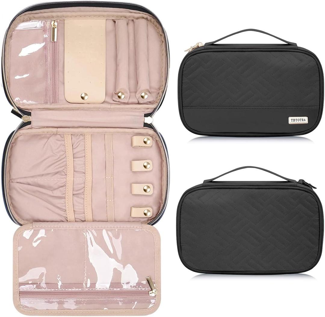 Jewelry Travel Case Organizer for Necklaces, Earrings, Rings, Bracelet, Watch, Soft Sided, Black
