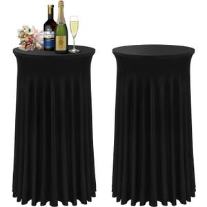 Cocktail Table Covers - 2 Pack 24"x 43" Black Cocktail Table Tablecloth with Natural Wavy Round Skirt for Bar Wedding Party Banquet