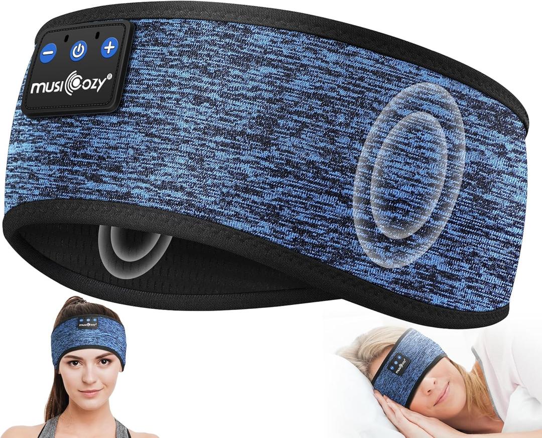 MUSICOZY Bluetooth 5.4 Headband Headphones for Sports and Sleep, Wireless Sleeping Eye Mask Earbuds Earphones for Side Sleepers Workout Running Cool Tech Gadget Unique Gift, Navy Blue