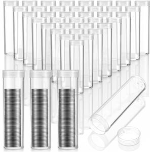 50 Pcs Quarter Tubes for Coins 5 x 1 Inch Clear Plastic Quarter Storage Tubes with Screw Lid Containers for Coins Collection Supplies