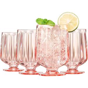 15oz Unbreakable Premium Drinking Glasses Set of 4 - Super Grade Acrylic Plastic - Perfect For Gifts - European Style Shatterproof BPA-free Glassware Dishwasher-Safe, Indoor & Outdoor (Blush Pink)