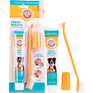 2 x Arm & Hammer for Pets Fresh Breath Enzymatic Dog Dental Care Kit - Includes Dog Toothpaste, Dual Sided Toothbrush and Fingerbrush - Bad Breath Treatment, Chicken Flavor, 2.5 Ounce
