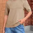 Cicy Bell Womens Short Sleeve Sweaters Crewneck Knit Tops Pullovers Shirts (Brown, L)