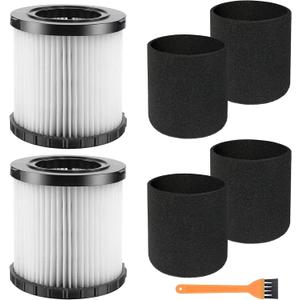 2 Packs of DCV5801H Wet or Dry Vacuum Replacement Filter, 4 Foam Sleeve Filters and 1 Brush, Suitable for dowalt DCV580 and DCV581H, Washable and Reusable