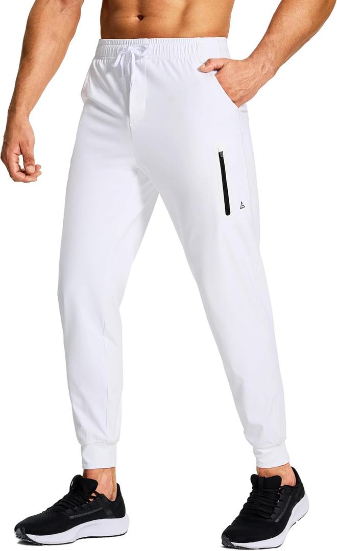 Men's Athletic Joggers Stretch Sweatpants with Zipper Pockets Running Workout Gym Track Golf Pants for Men (3X-Large, White)
