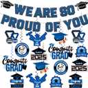 LARRAZABAL Blue Graduation Decorations 2025, We are So Proud of You Graduation Banner and Congrats Grad Hanging Swirls Decorations, College Graduation Party Decorations Class of 2025